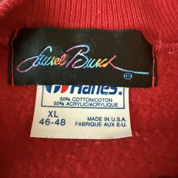 Laurel Burch Birds Crew Sweatshirt XL Pullover Red Hanes Vintage 90s Made in USA - Picture 4 of 7